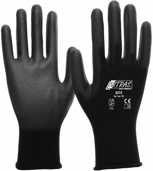 Nylonhandschuh NITRAS 6215, PU-beschichtet, schwarz